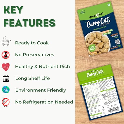 Image of Greenmeat Plant Based Curry Cuts - Easy to Cook | Vegetarian & Dairy Free | Clean Protein for Indian Recipes | Fiber rich & Low Fat | Zero Preservatives | Pack of 2 (250g x 2)