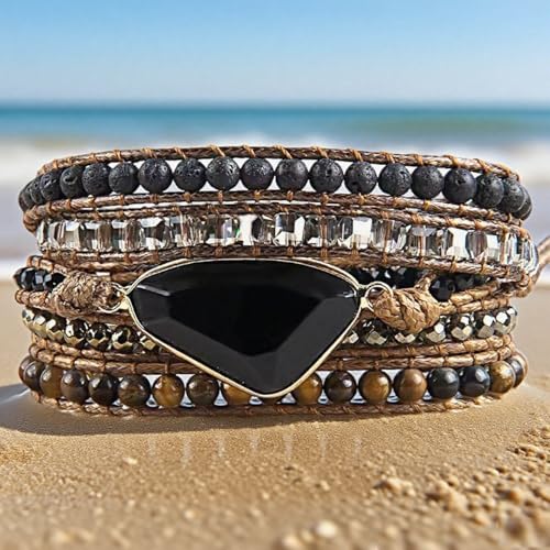 Image of Boho Wrap Bracelet for Women, Handmade Natural Imperial Jasper Multi-Layer Stone Beaded Bracelet, Bohemian Healing Crystal Stone Jewelry Gifts