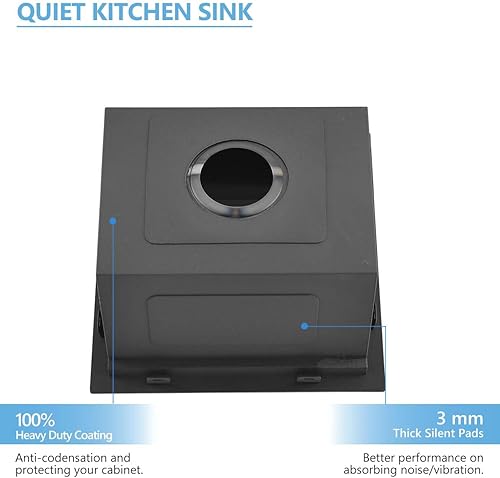 Miniatura 7 de Scamall SM021-1SBG - Fregadero de barra de cocina de acero inoxidable negro 15 pulgadas, 15 x 15 x 9 pulgadas, montaje superior, acero inoxidable