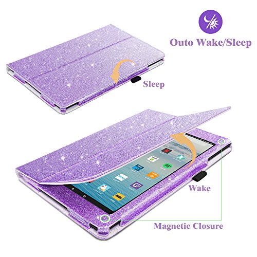 Case For All-New Amazon Fire Hd 10 Tablet (7Th / 9Th Generation, 2017 / 2019 Release), Fingic Luxury Sparkly Folding Stand Cover With Stylus Holder Auto Wake/Sleep Smart Case For Fire Hd 10.1 , Purple #TOP4