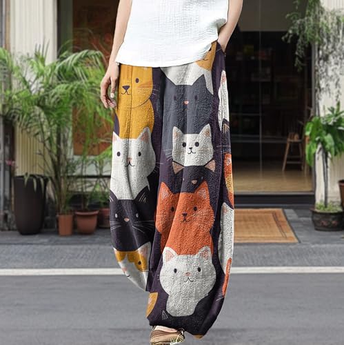 MARSVOVO Wide Leg Pants Woman Lounge Casual Cute Print Harem Pants Plus Size Elastic Travel Palazzo Pants with Pockets2