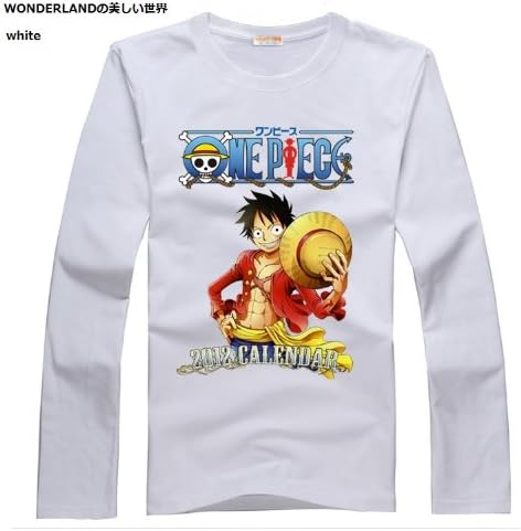 Amazon Wonderland One Piece Shirts Costume ワンピース 長袖シャツ Strong World ルフィーtシャツ Luffy ロングｔシャツ コスチューム 黒 白 グレーブルー四色 Tシャツ カットソー 通販