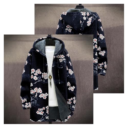 Ethnic Graphic Coats for Men Mens Cardigan Sweater Long Sleeve Full Zip Japanese Art Hooded Jacket With Pockets4