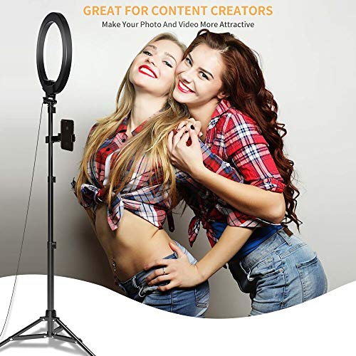 Ring Light with Tripod Stand, Oternal 10 Inches LED Ring Light for Phone, 3 Light Modes, 10 Brightness Levels, Adjustable Phone Holder, Ideal Accessory for Video, Streaming, Selfies, Make up