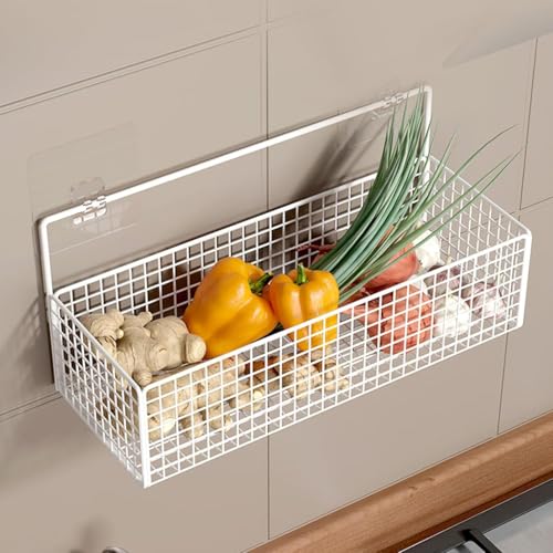 Image of MosQuick Kitchen organizer shelf wall mounted Metal Wire Baskets organizers Storage kitchen hanging rack onion potato shelf wall hanging shelves for fruit veges bathroom Black