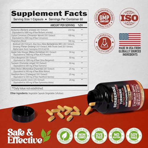 Nutraharmony Berberine With Ceylon Cinnamon 8500 Mg With Apple Cider Vinegar | Hawthorn Berry | Citrus Bergamot | Bitter Melon - 14-In-1 Supplement For Heart Support, Metabolism & Energy thumb #5