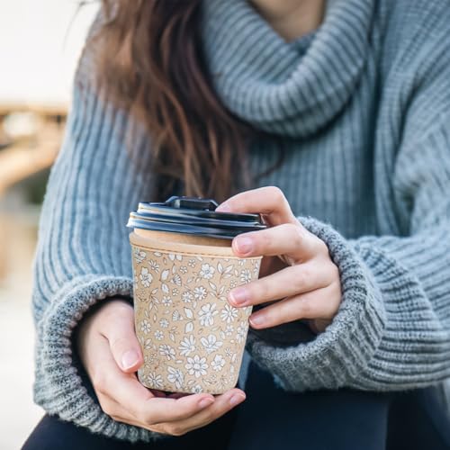 Image of Reusable Insulated Sleeve for Iced Coffee Cup, 3-Pack Coffee Neoprene Drink Sleeve for Cold & Hot Drinks, Beverage Holder for Iced Coffee (Beige Floral)