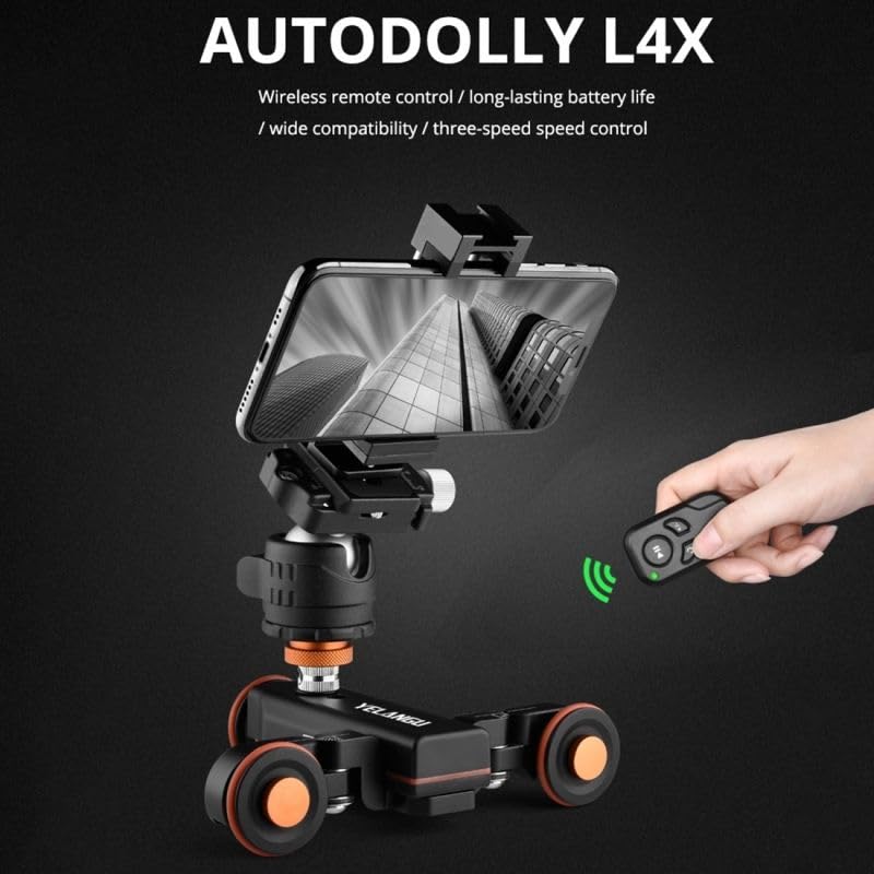 Image of YELANGU L4X Mini Motorized Electric Track Slider for Cameras, with Remote Control, 3-Wheels Wirelesss Camera Video Auto Dolly' Rail Slider Dolly Car for DSLR,Cameras,Mobile Phones