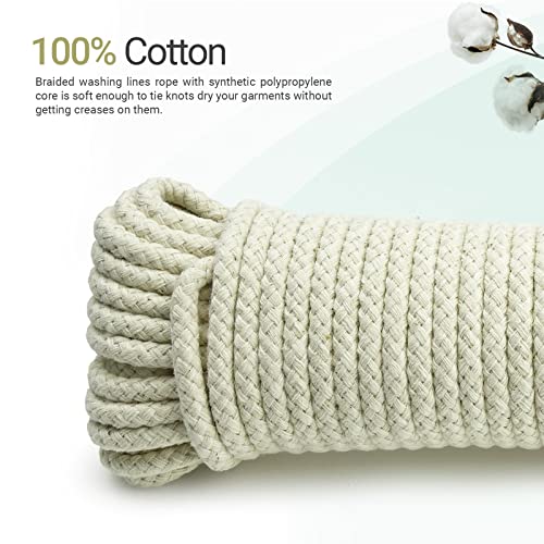 WINSOME All-Purpose Natural Braided Cotton Rope (10M/33ft) 4MM with Synthetic Polypropylene Core Clothesline - Image 3