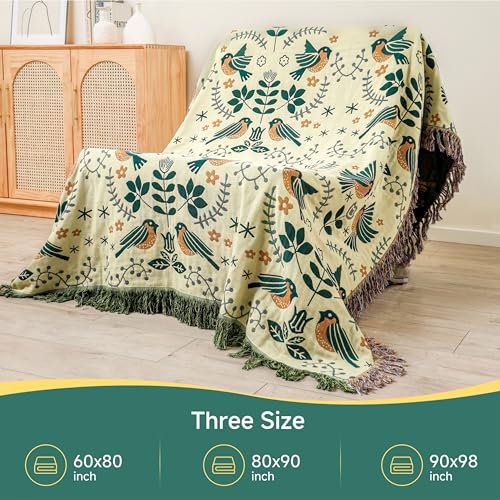 HOORDRY Double-sided Bohemian Cotton Sofa Throws large 3 or 4 seater,Jacquard Woven bedspread 230×250CM(90×98In),Decorative Knitted Bed Throw with Tassels,Light Green/White - Image 2