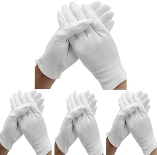 24 Pcs (12 Pair) White Cotton Gloves for Dry Hand Moisturizing Cosmetic Eczema Hand Spa and Coin Jewelry Inspection, Checking Gloves,Serving Gloves Stretchable Lining Gloves Moisturizing Gloves