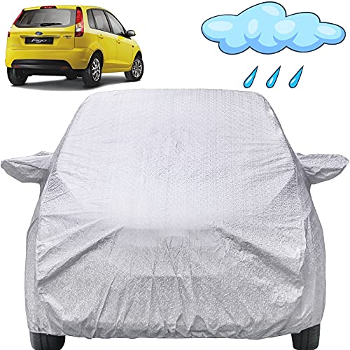 Image of Autofact Waterproof Car Body Cover Compatible with Ford Figo (2008 to 2014), with Mirror Pockets, Shinning Silver Design, Non Woven Fabric Triple Stiched, Ford Figo Car Accessories
