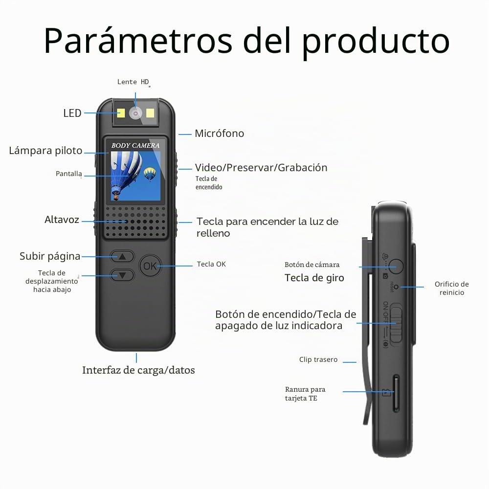 Andoer Body Cam con audio y video mini cámara corporal True 1080P cámara de cuerpo pequeño cámara de video de bolsillo personal Cámara portátil para cursos Fechado carrera entrega casa policía