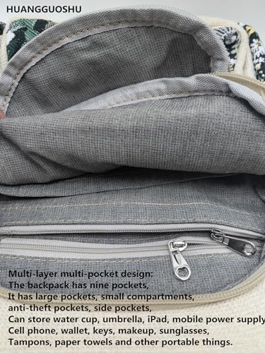 Image of Small Canvas Backpack, Retro Boho Washed Hippie for Women Daily Commute (Panda Decorations)