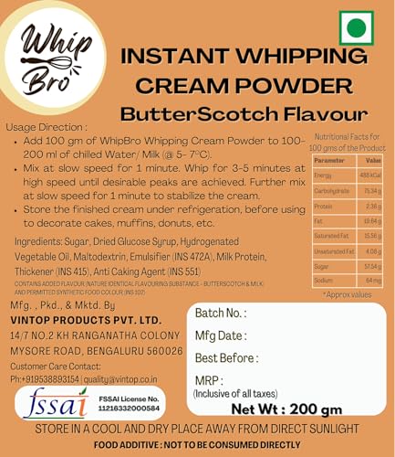 Image of WhipBro Whipping Cream Powder | Butterscotch Flavour | Baking & Dessert Use (200 g)