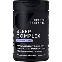 Sports Research&reg; Sleep Complex- Melatonin-Free Vegan Capsules - with Valerian Root, GABA, L-Theanine, Magnesium &amp; 5-HTP - 30 Servings