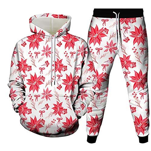 Jogging Bottoms Hombres Pantalones Pullover 2Pcs Conjuntos Mujer Hip Hop Sweapants Conjuntos De Chándal Oversized Funny Digital Print Hooded Pullover Hoodie, 4XL,Blanco Cover