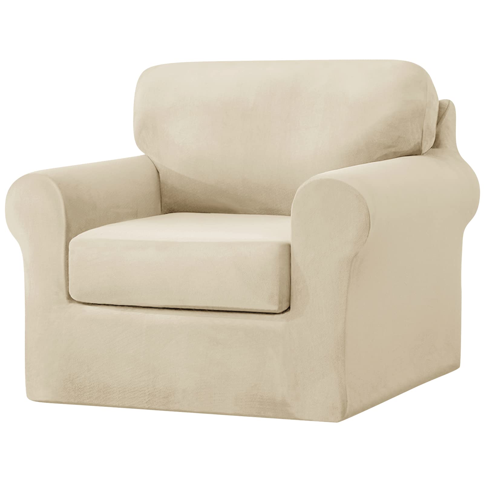 SYLC Sofa Cover with Separate Seat Cushions and Backrests Stretch Velvet Sofa Slipcover Couch Covers Furniture Protector Split Combined (Beige,Large 1 Seat Set 3 PCS) โ image 1