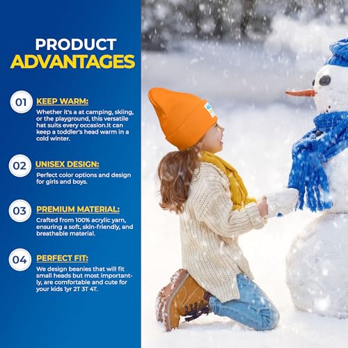 MIMILAND: Toddler Beanies for Girls & Boys | Winter Hats for Kids & Babies | Knitted Hats for Kids - Girls & Boys 1y - 4T | Adjustable Cute, Unique Design | Premium Material (Orange)3