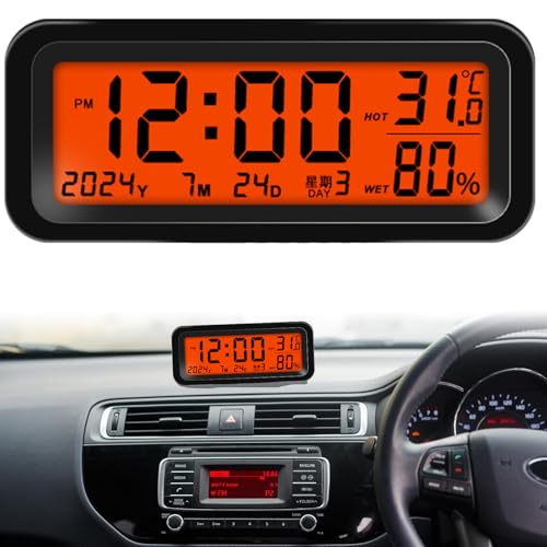 Morain Petite horloge numérique rechargeable pour tableau de bord de voiture, camion, heure, date, température, humidité