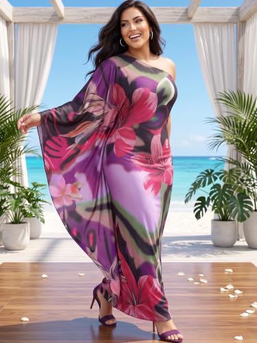 Image of KOH KOH Womens Long One Shoulder Hawaiian Flower Print Cocktail Maxi Dress
