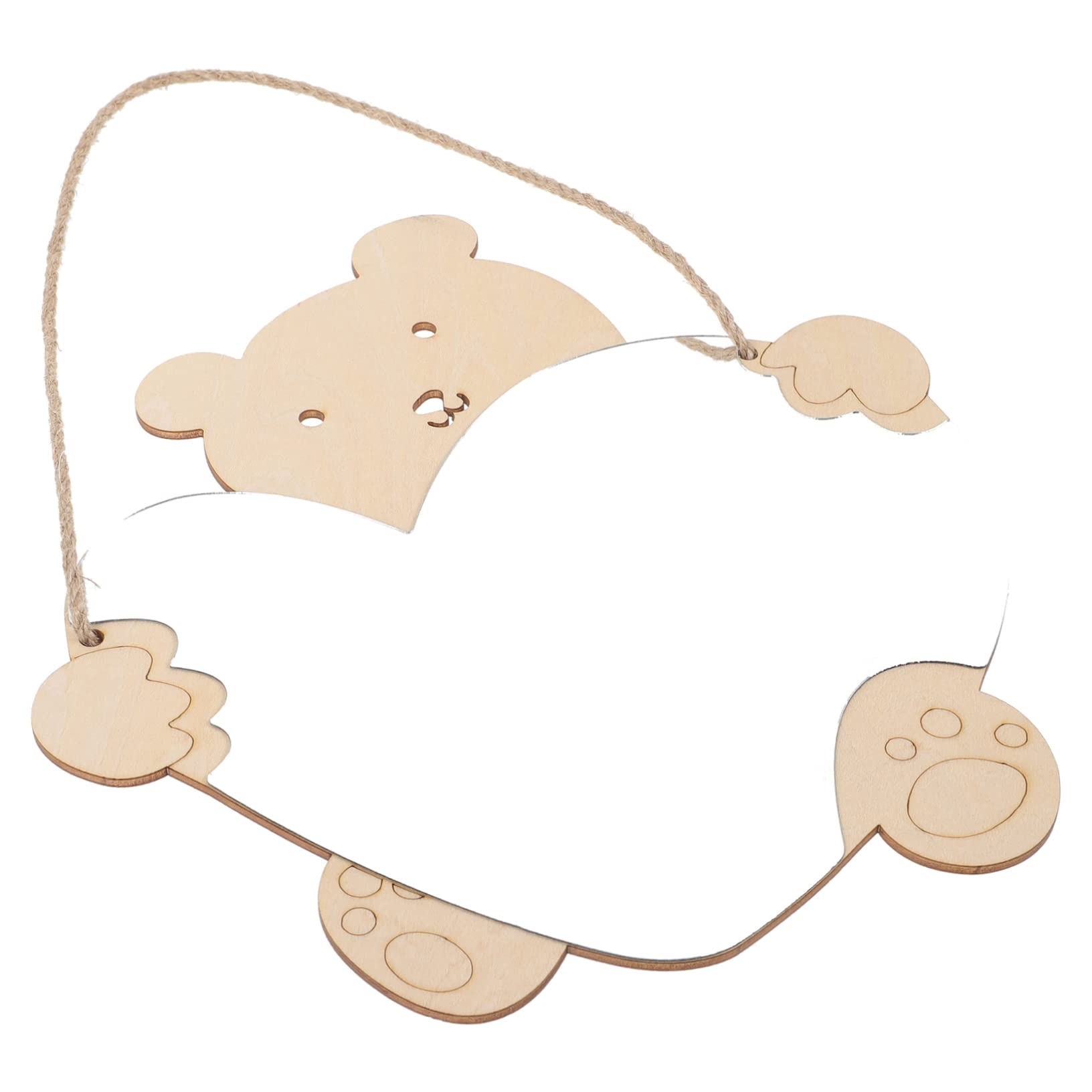 Unomor Rustic Hanging Mirror Decorative Bear Shaped Wooden Mirror Decor for Bathroom Bedroom