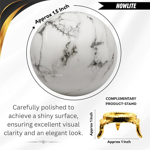 Image of Certified Howlite Crystal Ball for Meditation - Premium Crystal Vastu Items for Home and Feng Shui Items for Good Luck - Ideal for Pooja Supplies and Spiritual Practices (1.5 inch Inch)