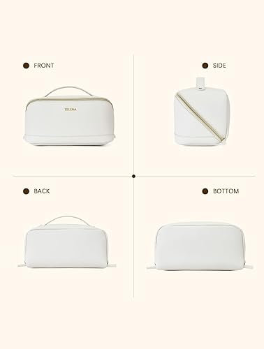 Miniatura 6 de Telena Bolsa de maquillaje de gran capacidad, bolsa de cosméticos portátil de piel sintética impermeable, bolsas organizadoras de maquillaje para