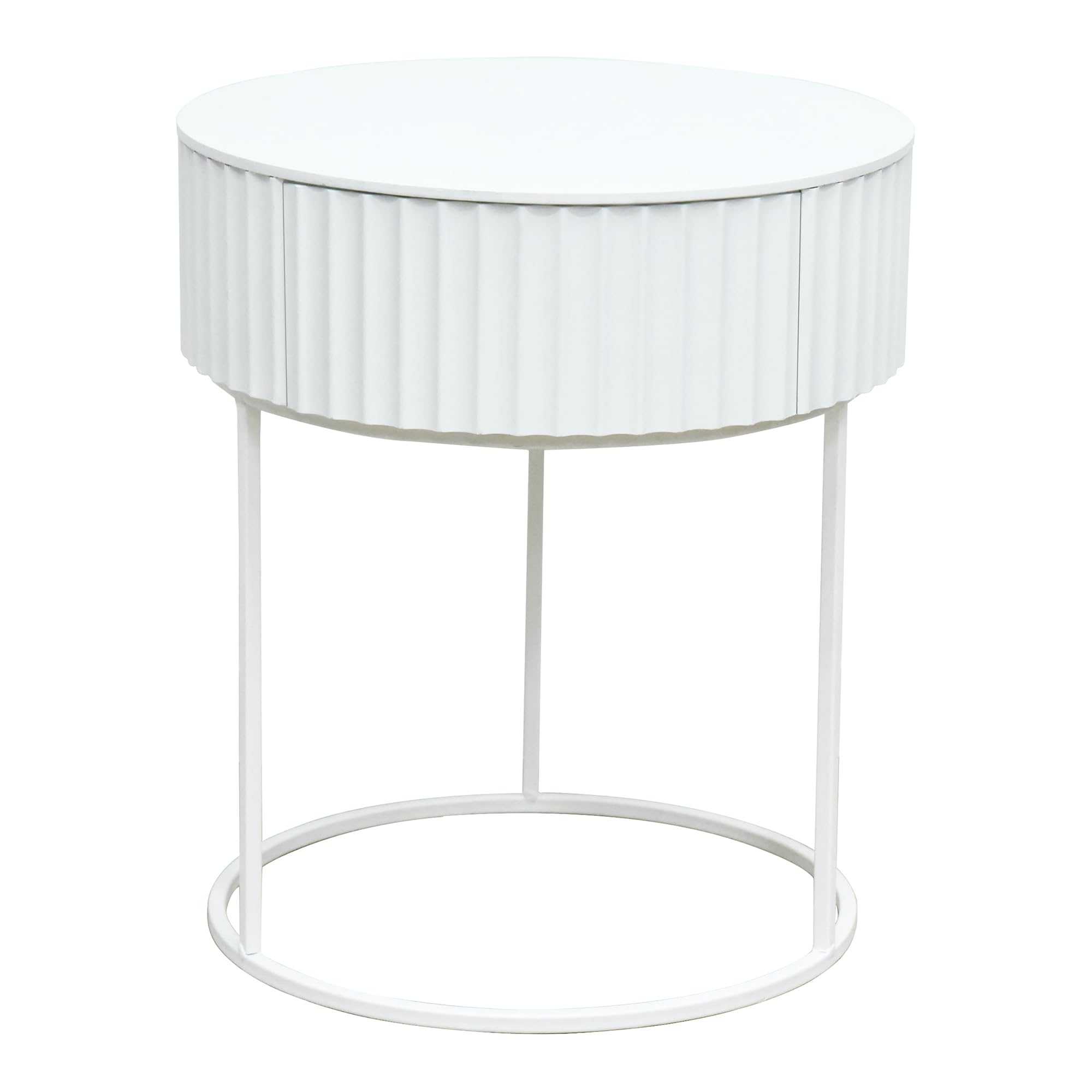 [en.casa] Tavolino Rotondo con Cassetto 46 x Ø40 cm Comodino con Telaio in Metallo Tavolo Basso da Divano Caffè per Soggiorno Salotto Camera da Letto Ingresso - Bianco