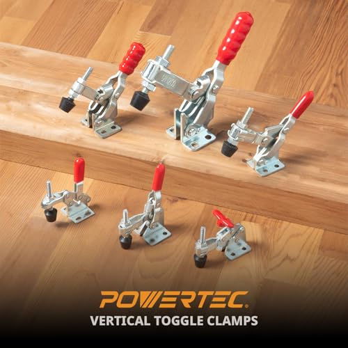 Image of POWERTEC 16PK Toggle Clamp, 200 lbs Capacity, 12050 Quick Release Vertical Clamps w /Antislip Rubber Pressure Tip for Woodworking Jigs and Fixtures, Welding, Drill Press, Crosscut Sled (20328-P4)