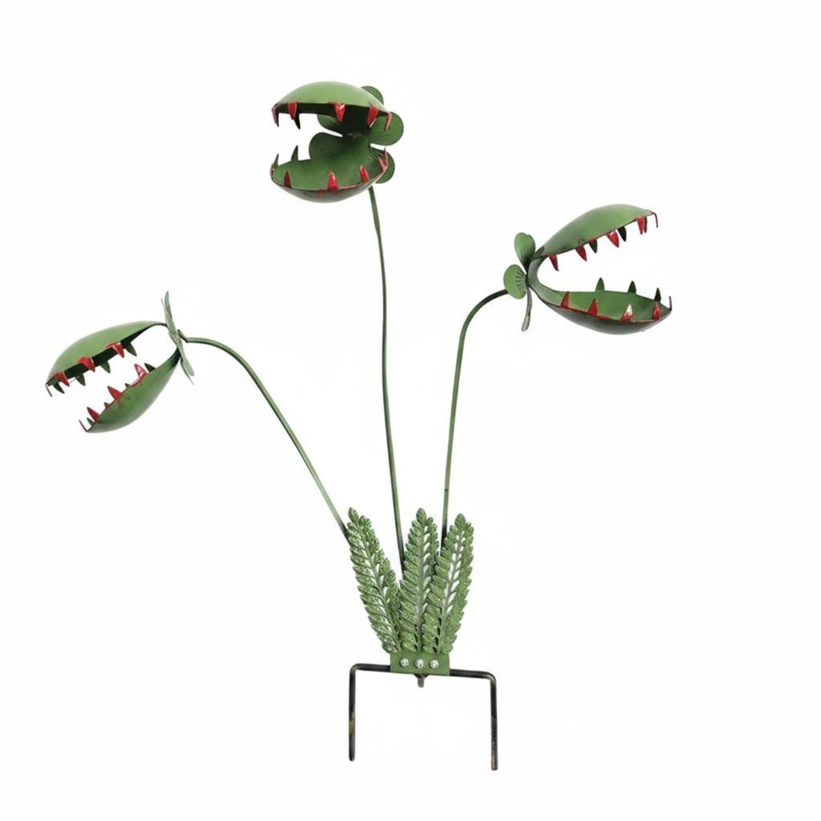 MYADDICTION Green Painted Finish Carnivorous Plant Stake Red Tooth Edges Venus Flytrap Stake Leaf Base Metal Flytrap Yard Art Upright, 30CM-image-45