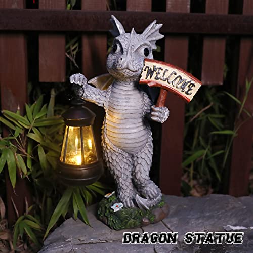 Ovewios Garden Dragon Statue Outdoor Decor, Large Dragon Garden Sculptures & Statues Holding Welcome Sign And Solar Lantern, Garden Decor For Outside Lawn Patio Yard Ornament Gift #TOP1