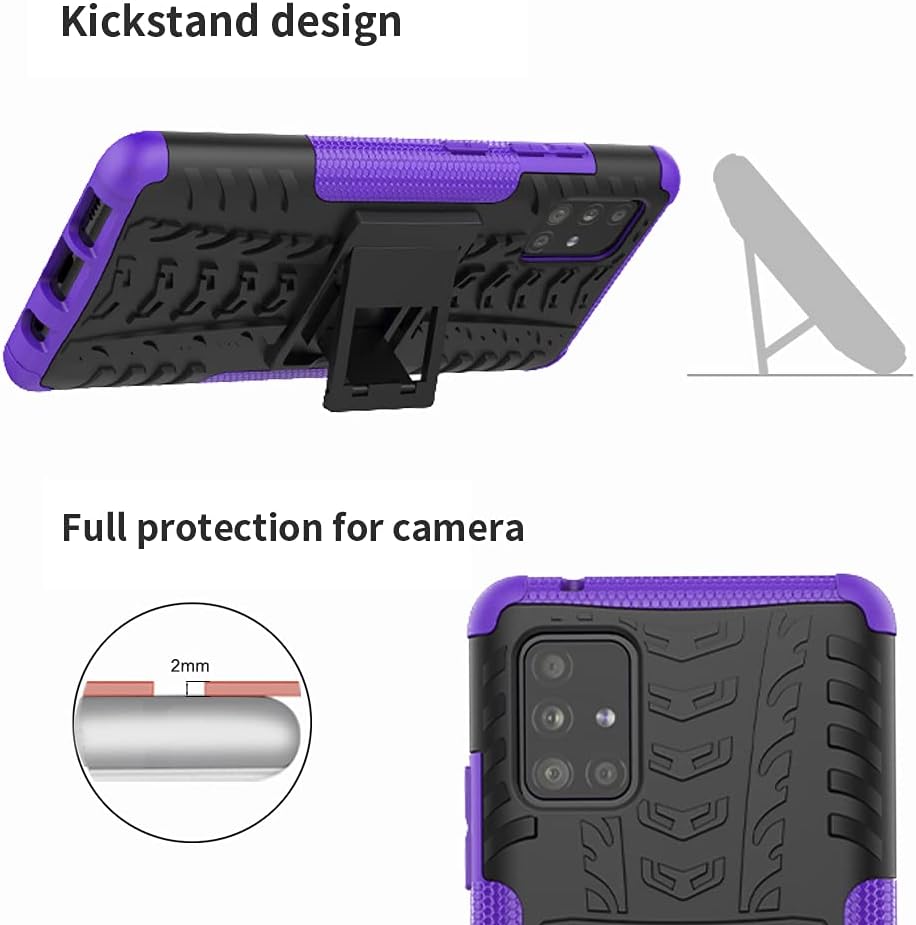 Samsung A51 Case, Galaxy A51 Case, Yiakeng Shockproof Slim Protective with Kickstand Hard Phone Cover for Samsung Galaxy A51 (Purple)