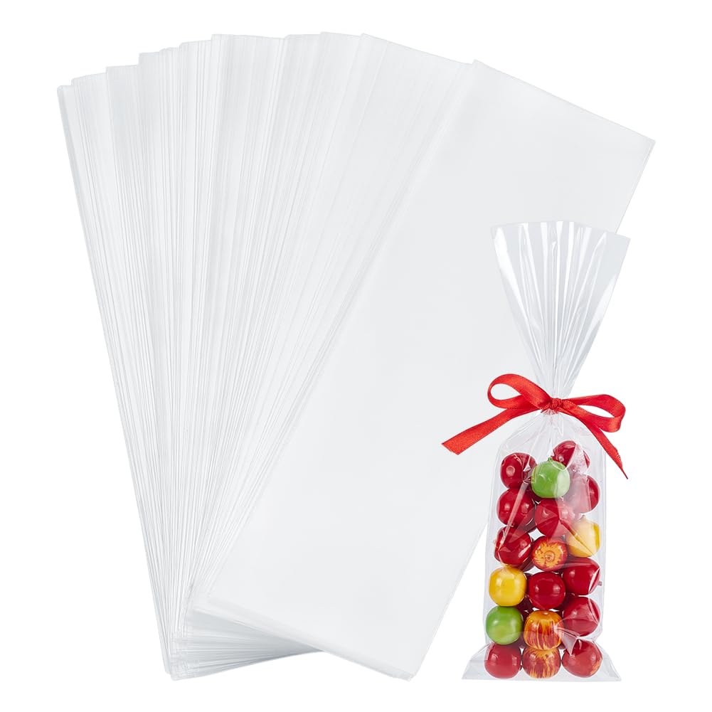 PH PandaHall 3x9 inch Treat Bags, 200pcs Clear Cookie Bags Heat Seal Cello Bag Long Candy Pretzel Stick Bags for Cookies Candies Small Homemade Arts Party Favor Gifts Christmas Halloween