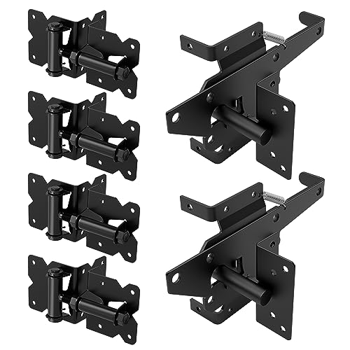 ZEKOO Stainless Steel Gate Hardware Kit Self Closing Gate Hinges and Latch Rust Proof Use for Vinyl Fence Gate and Wood Fences Gate Heavy Duty 2 Gate Latches 4 Gate Hinges (Black)