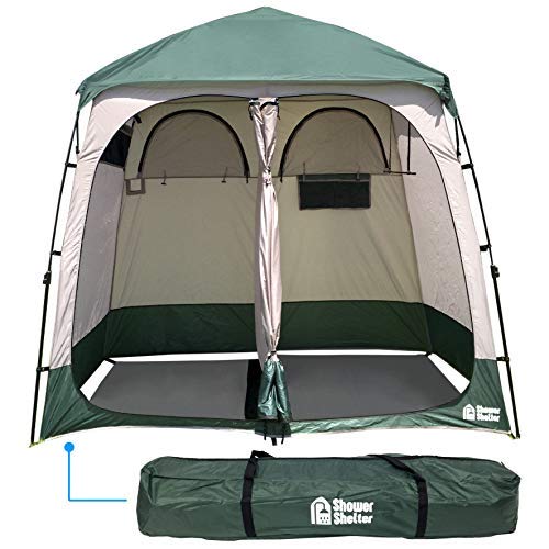 Easygo Product Shower Shelter – Giant Portable Outdoor Pop Up Camping Shower Tent Enclosure – Changing Room – 2 Rooms – Instant Tent – 7.5' Tall X 4' Deep X 7.5' Wide, Green #TOP21