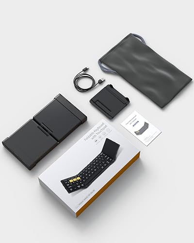 Miniatura 8 de Teclado Bluetooth plegable, teclado portátil inalámbrico con panel táctil más grande, teclado de viaje plegable de tamaño de bolsillo para MacOS,