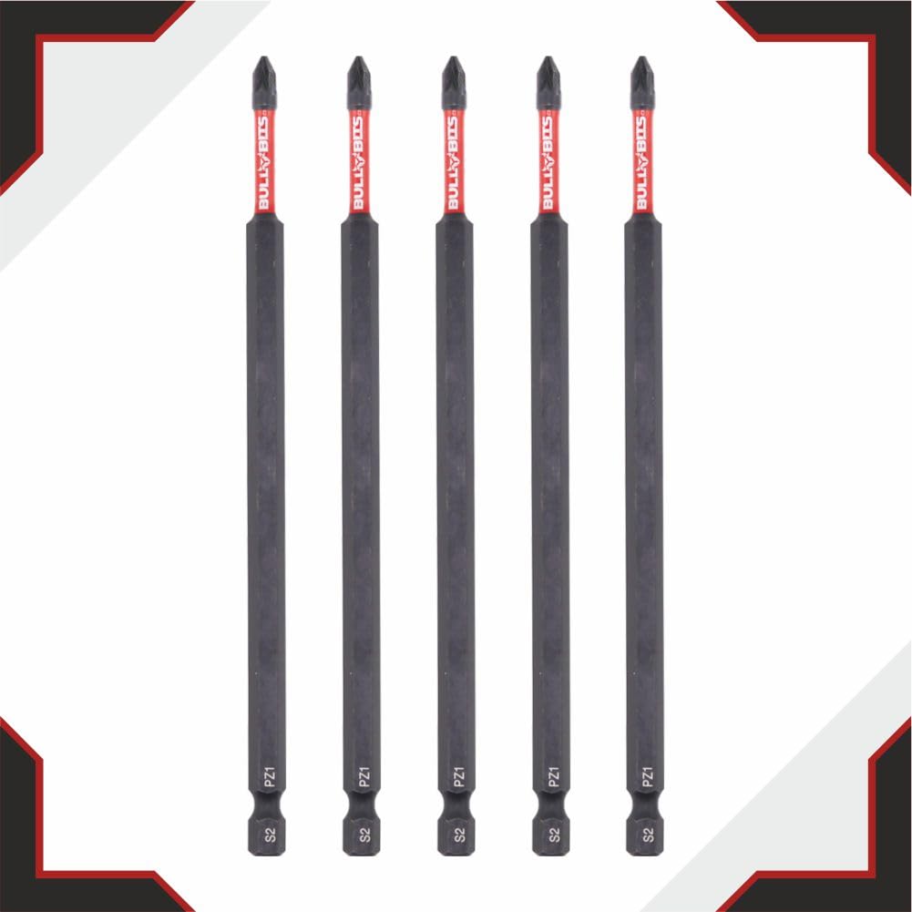 5X Bull Bits 150mm PZ1 Impact Screwdriver Bits Set – Pozi Pozidriv, Shock Zone, S2 Steel, Torsion Zone