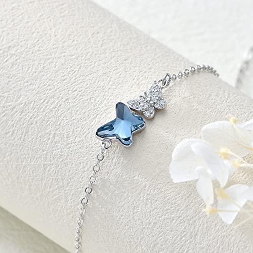 Image of 925 Sterling Silver Anklet Foot Bracelet with Crystal from Austria, Anklet Jewelry Gifts for Women 11 Inch Adjustable