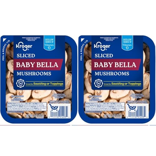 Sliced Baby Bella Mushrooms, 8 oz, Pack of 2, Fresh Pre-Cut Cremini, Ready to Use, for Cooking, Pizza, Pasta & Salads