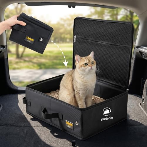 Conlun Portable Cat Litter Box for Travel, Foldable Leak-Proof