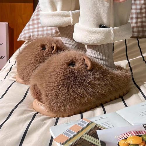 Cute Capybara Fuzzy Slippers Fluffy Animal Fluffy Plush Slippers Warm Winter Wear Home Cozy Furry Soft Stuff Indoor Shoes4