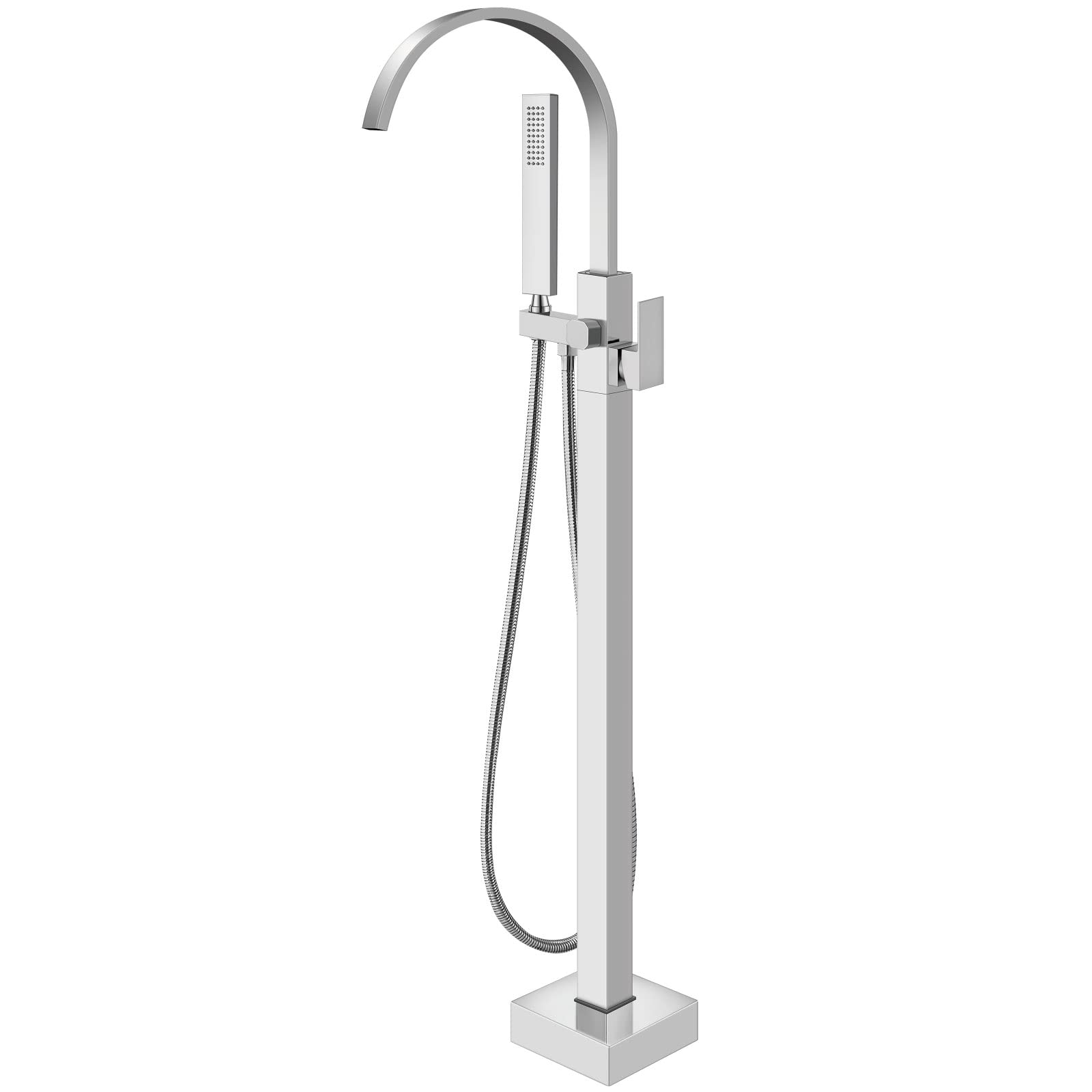 Photo 1 of Aolemi Freestanding Tub Filler Brushed Nickel Floor Mount Bathtub Faucet Bathroom Waterfall Brass Tap Single Handle with Handheld Shower Swivel Spout