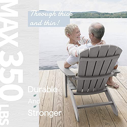 YEFU Adirondack Chair Weather Resistant: Outdoor Chair HIPS Plastic Adirondack Chairs - Patio Chairs with Wood Texture - Lawn Fire Pit Deck Porch Garden Chairs for Adults (Grey) - Image 3