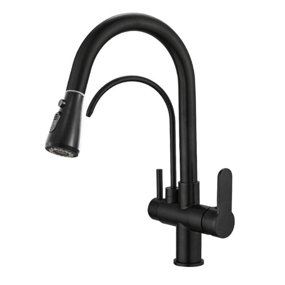 Aycdl Black 3 Way Kitchen Faucet With Shower Extendable Brass 360 ° Swiveling Drinking Water Kitchen Faucets Faucet For Water Filters