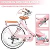 EISYROOD 26Inch Foldable Beach Cruiser Bike for Women, Womens Folding Bike with Basket, 7 Speed Hybird Commute Bicycles with Cushion, V-Brakes, Quick Install for Adults, Womens (Pink) #1