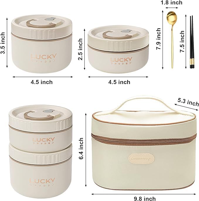 Miniatura 2 de Recipientes de almuerzo aislados portátiles, lonchera Bento de acero inoxidable caja de almuerzo para adultos con bolsa de almuerzo aislada, 4