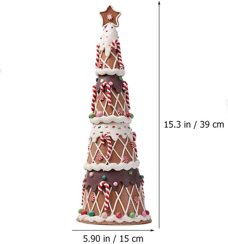 BESTOYARD Gingerbread Christmas Candy Cone Tree, Christmas Gingerbread House Decoration Candy Tree Christmas Tree Figurines Xmas Holiday Table Ornaments 39cm