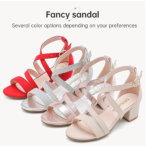 Laurmosa Girls Sandals Dress Shoes For Girls Open Toe Heels For Girls High Strap Heels For Kids Fashion Shoes For Flower Wedding Party Graduation Sandals For Little Big Kids thumb #6