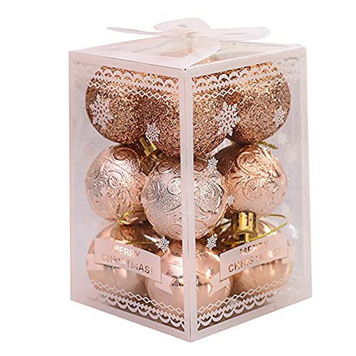 Somerway 12 Piezas / 1 Caja Adornos De Bolas De Decoración Navideña, Adornos Navideños De Plástico, Bola De Navidad con Purpurina para Decoraciones De árboles De Navidad Champaign Dorado Cover